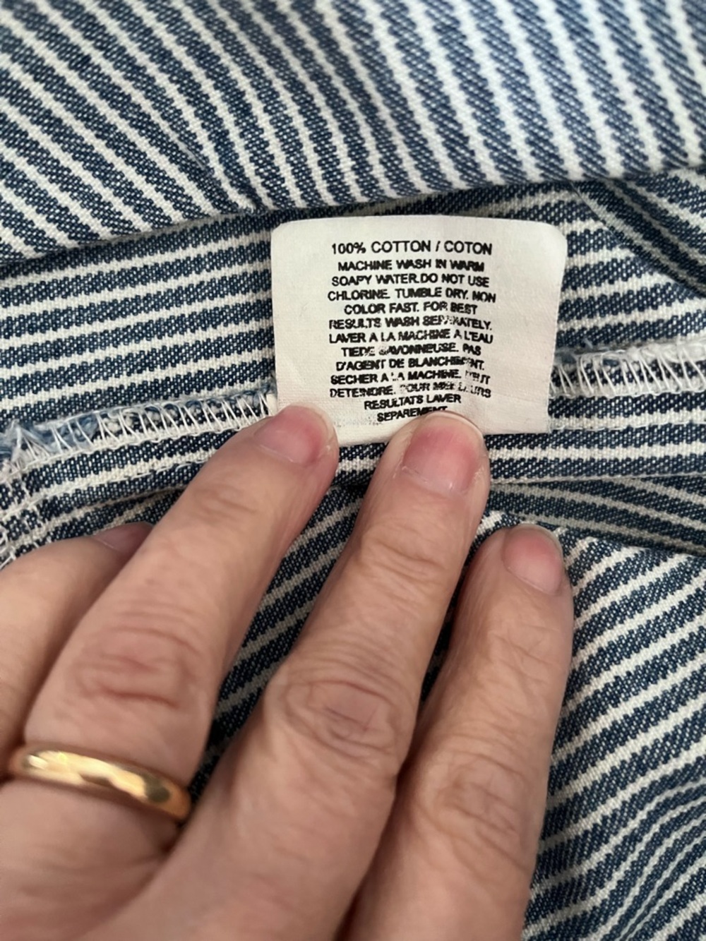 Vintage 90s MANGO Railroad Stripe Denim Pinafore Dress - Made in Canada - Size 7 - Picture 10 of 13